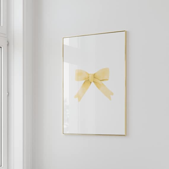 Yellow Watercolor Bow Single Bright Girly Bedroom Decor Wall Art