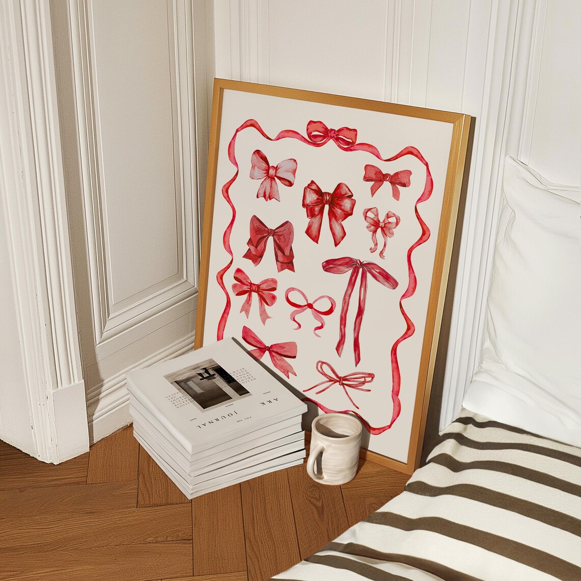 Red Watercolor Bows Ribbons Coquette Preppy Girly Room Art Poster
