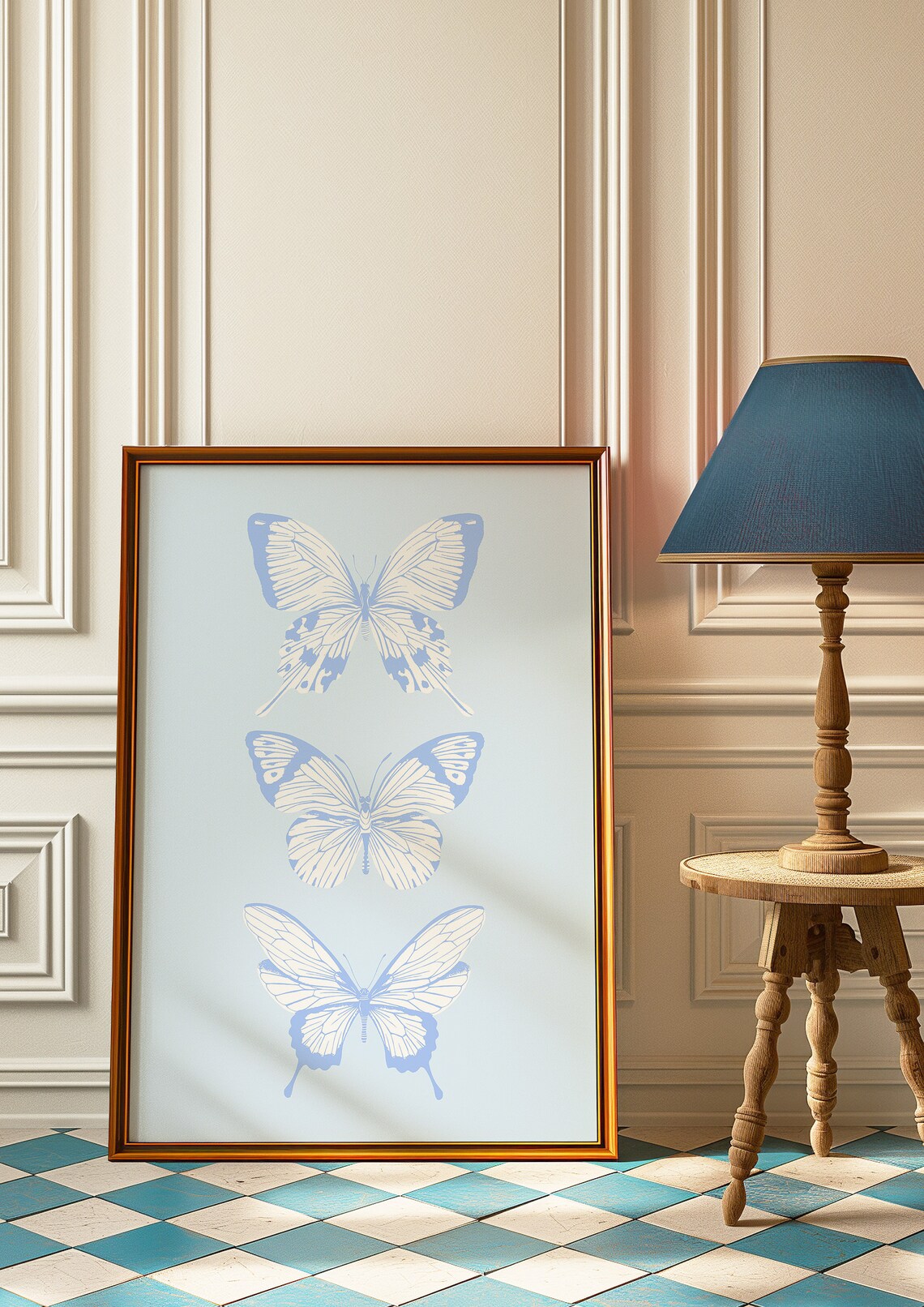 Light Blue Butterfly Trio Illustration Soft Aesthetic Nature Poster - Image 3