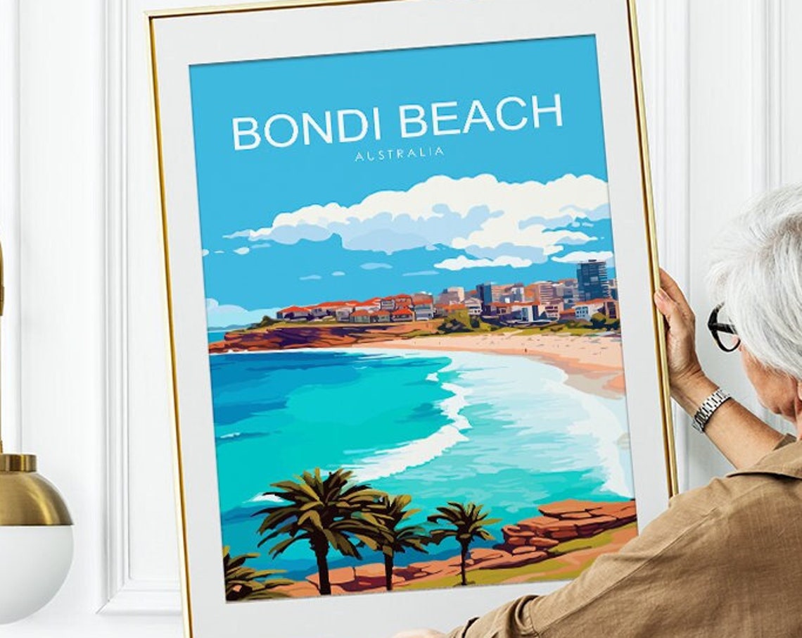 Bondi Beach Australia Surf Coast Turquoise Vintage Travel Poster