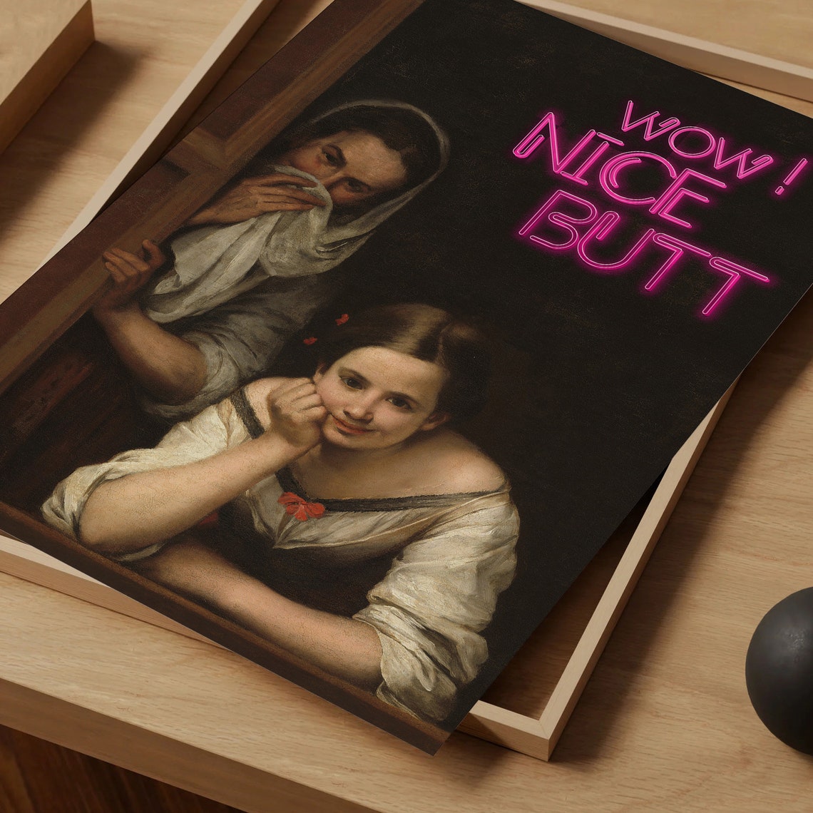 Wow Nice Butt Neon Sign Classical Oil Painting Funny Bathroom Poster - Image 5