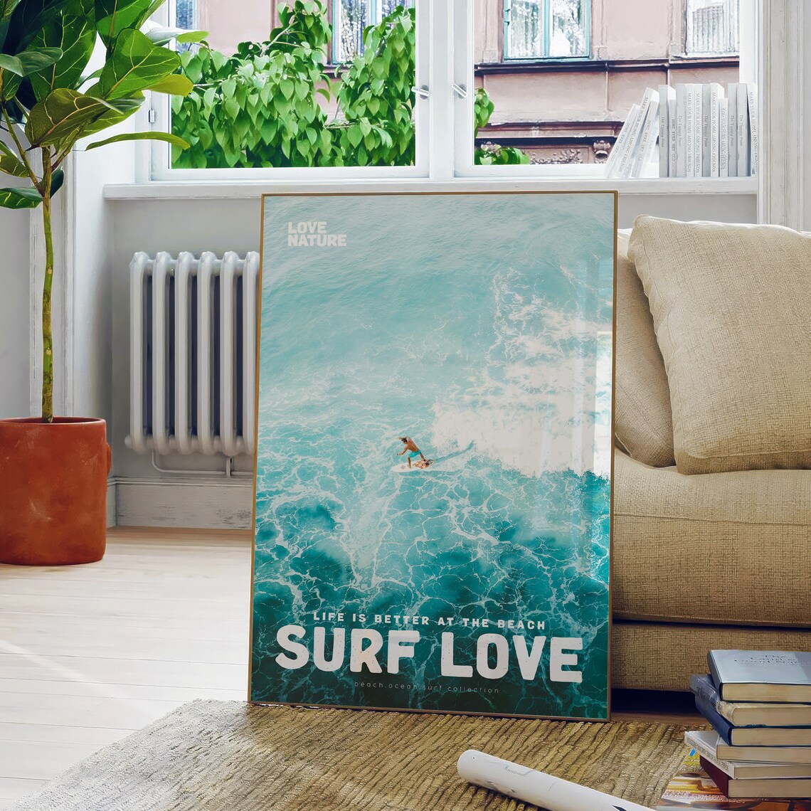 Surf Love Aerial Turquoise Water Solo Surfer Ocean Photo Poster - Image 5