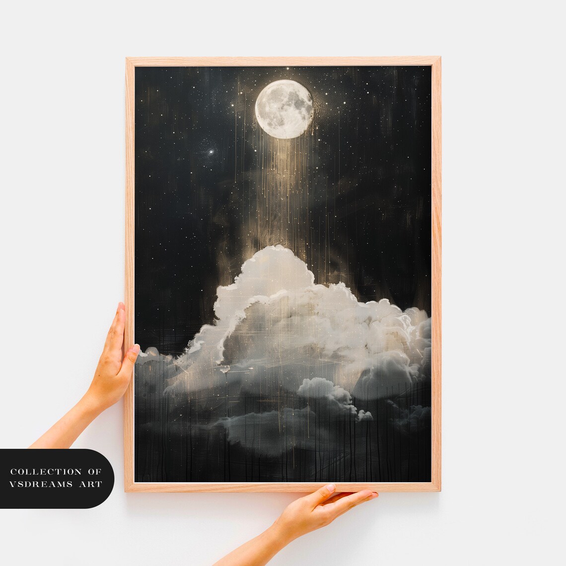 Gothic Full Moon Art Mystical Starry Night Sky Cloud Print - Image 2