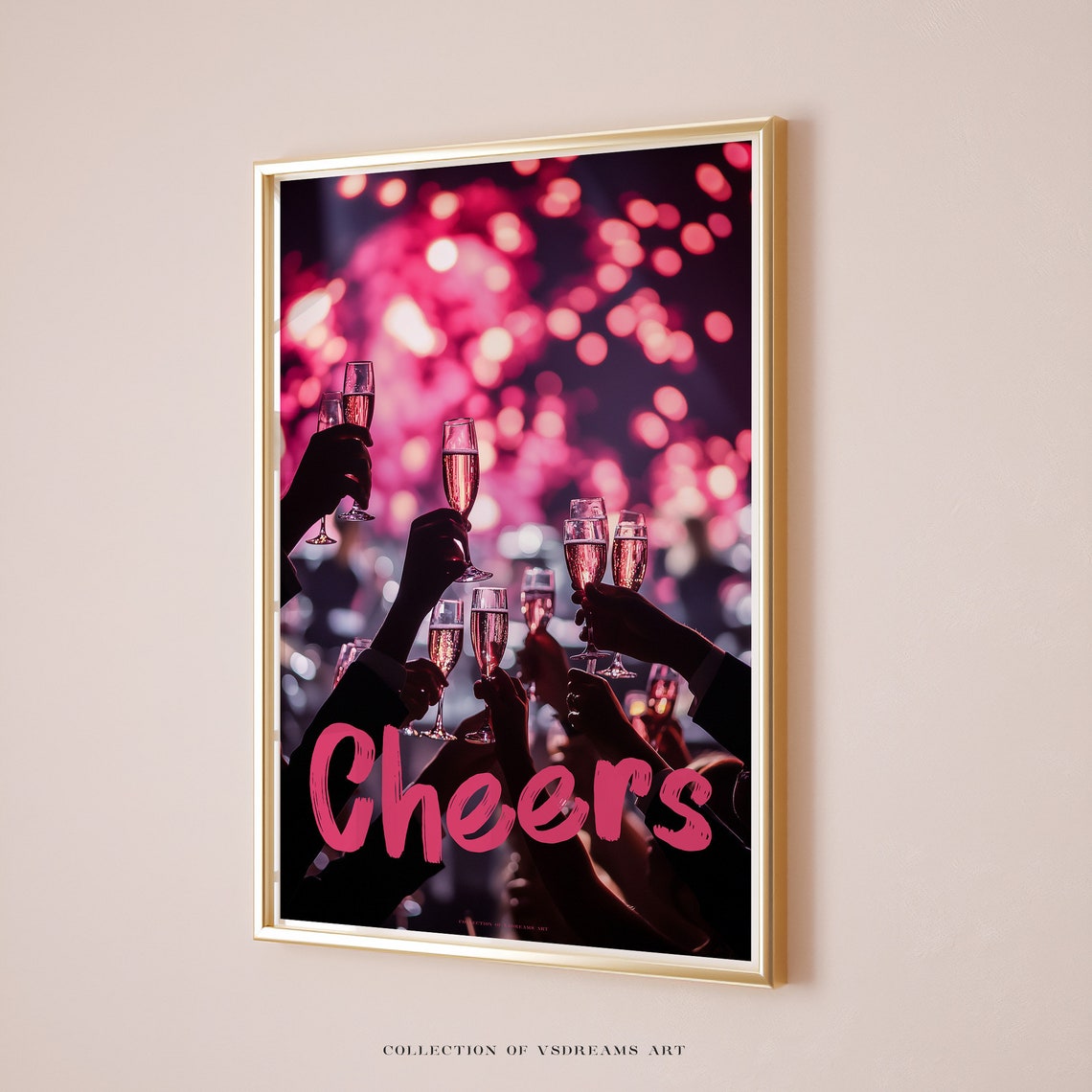Cheers Champagne Toast Pink Bokeh Celebration Party Quote Poster