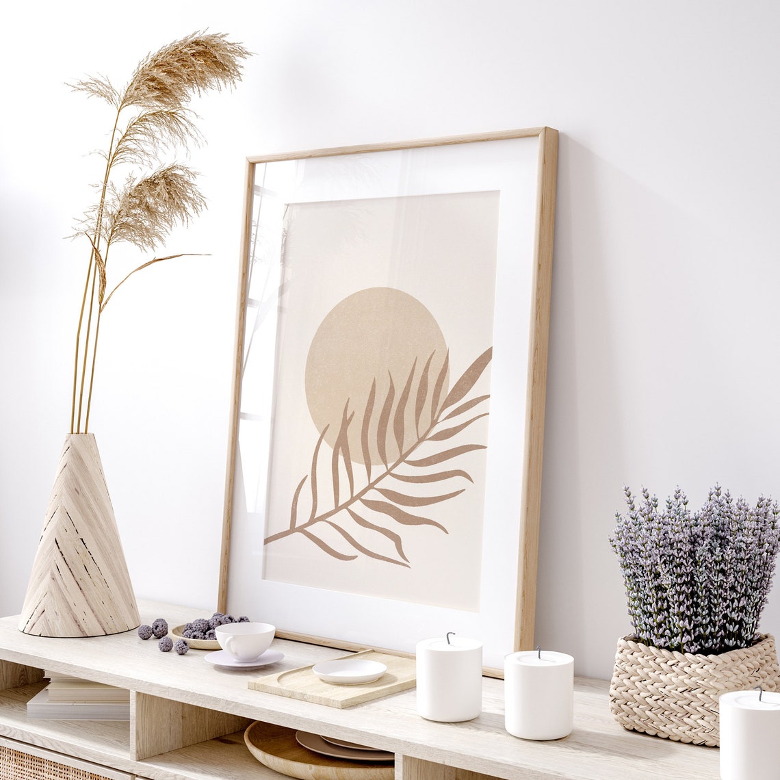Boho Leaf Sun Minimal Line Art Neutral Beige Modern Decor Poster - Image 4