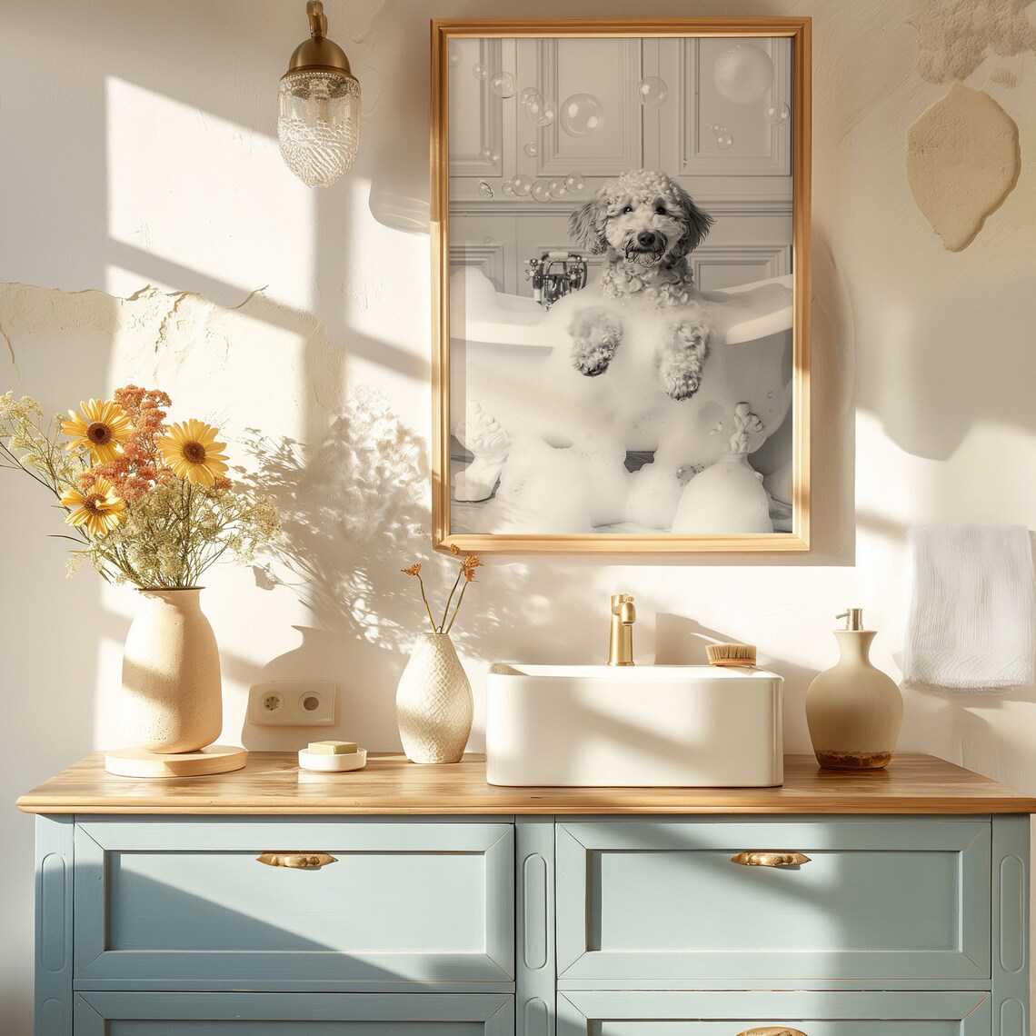 Goldendoodle in the Bath Funny Bathroom Poster - Image 2