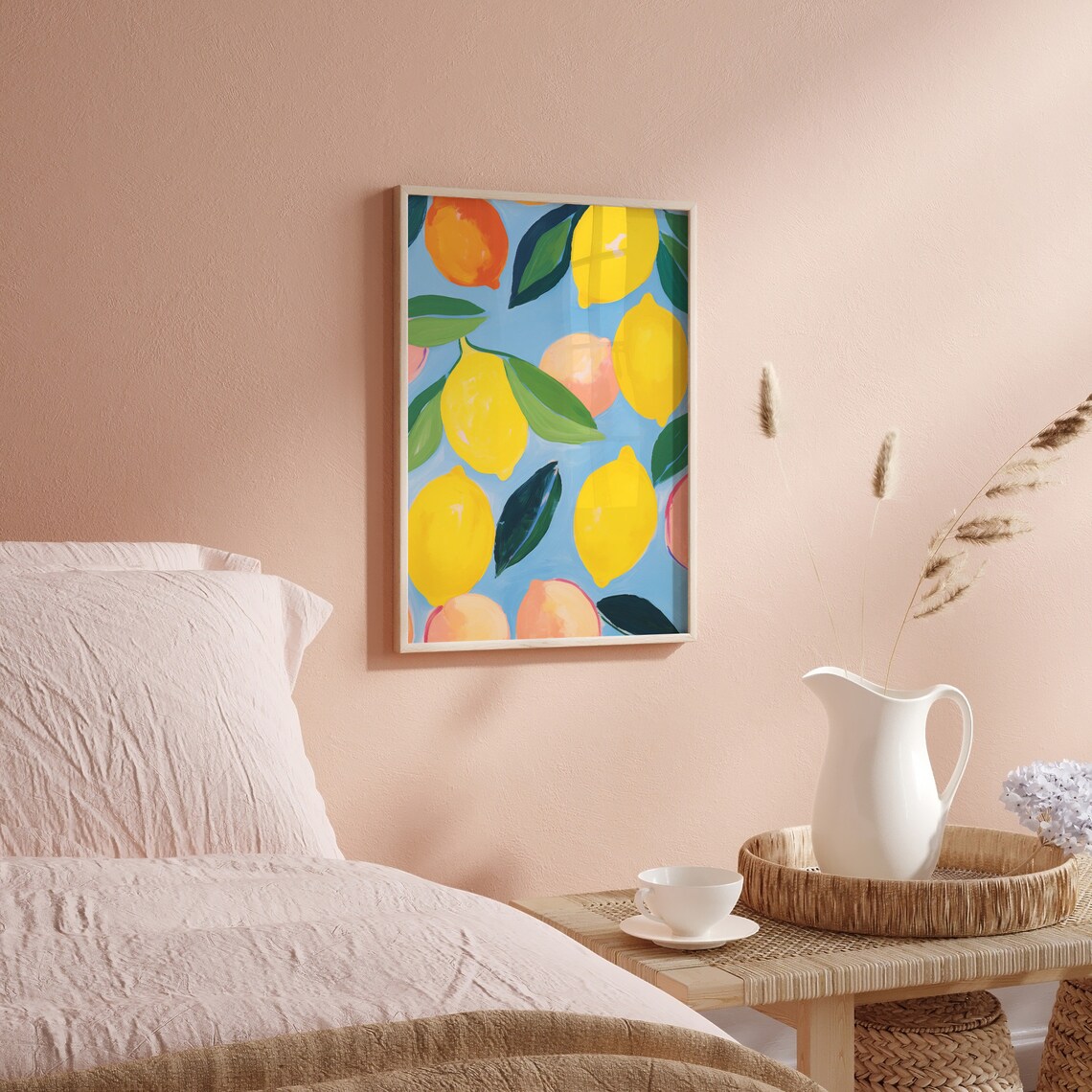 Bright Lemon And Citrus Fruit Oil Painting On Sky Blue Background Poster - Image 4