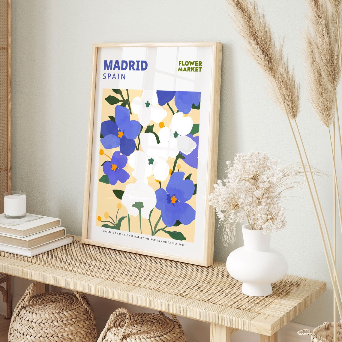 Madrid Flower Market Blue White Floral Watercolor Art Poster - Image 5