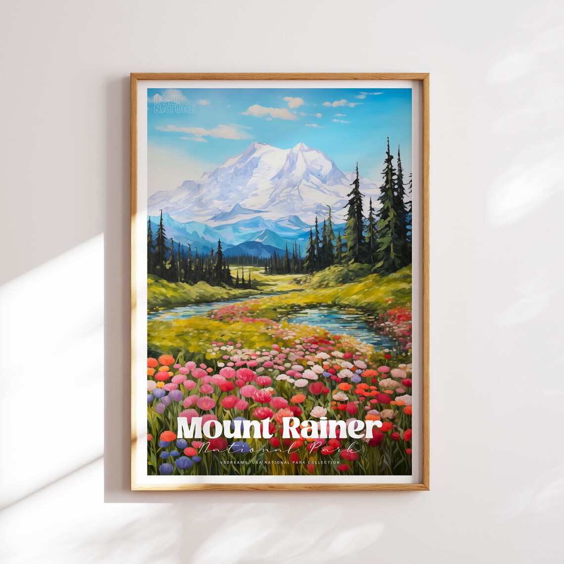 Mount Rainier National Park Wildflower Meadow Vintage Travel Poster