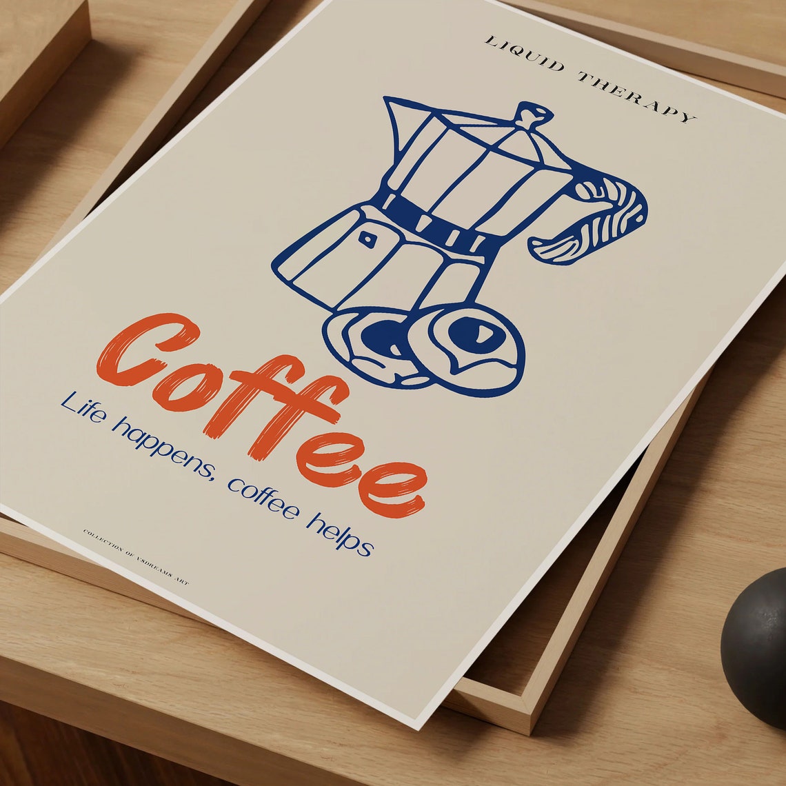 Coffee Moka Pot Liquid Therapy Navy Line Art Modern Kitchen Poster - Image 4