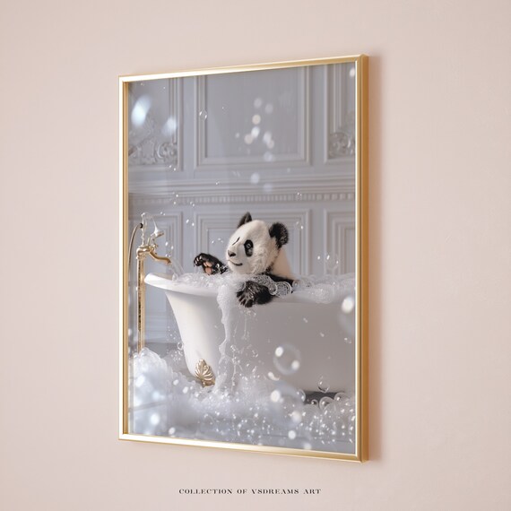 Panda Bear Bubble Bath Playful Animal Nursery Bathroom Poster