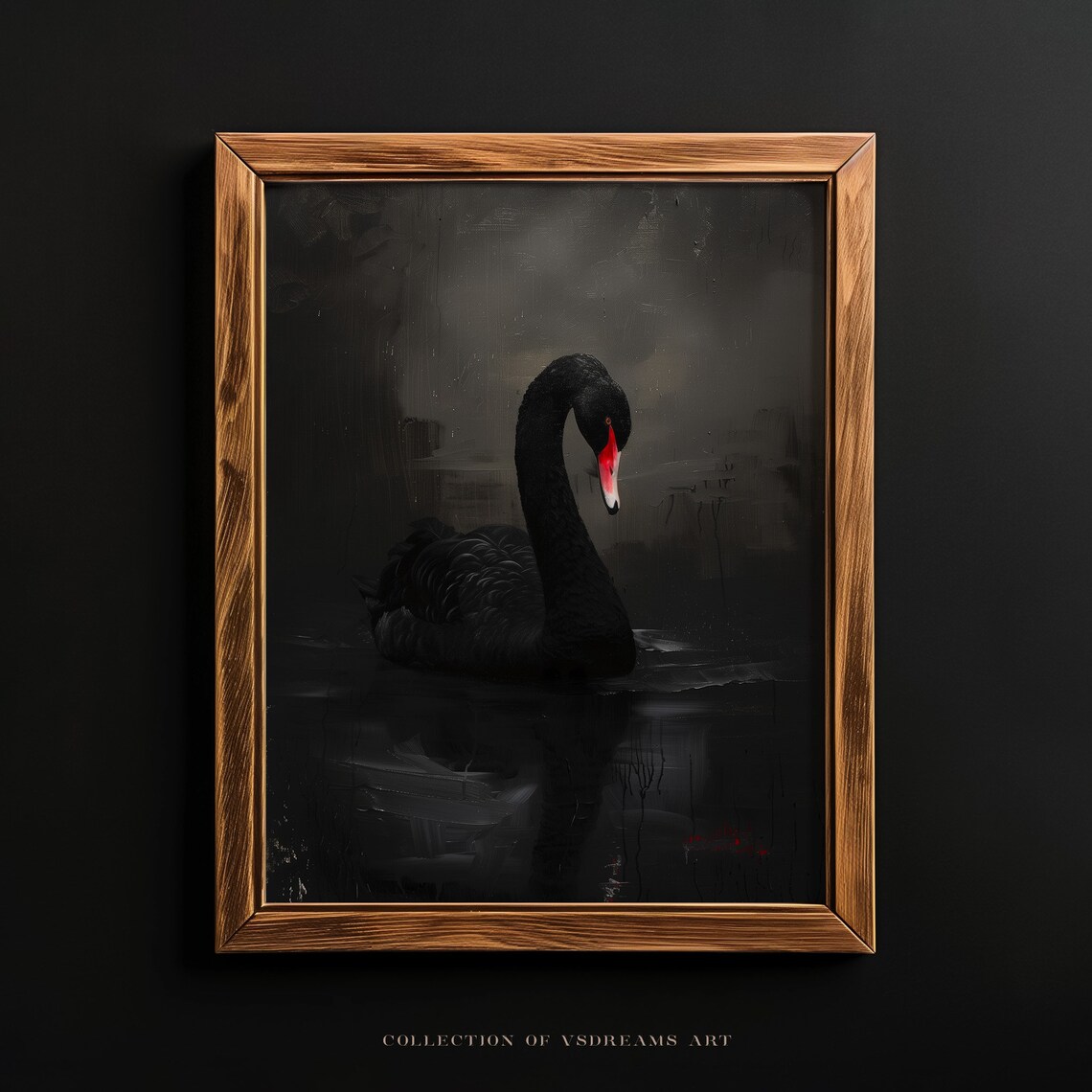 Black Swan Red Beak Dark Water Moody Victorian Gothic Painting Poster