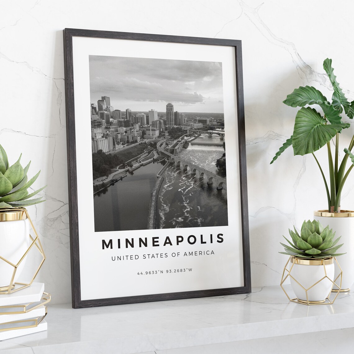 Minneapolis Black and White Travel Poster, Cityscape