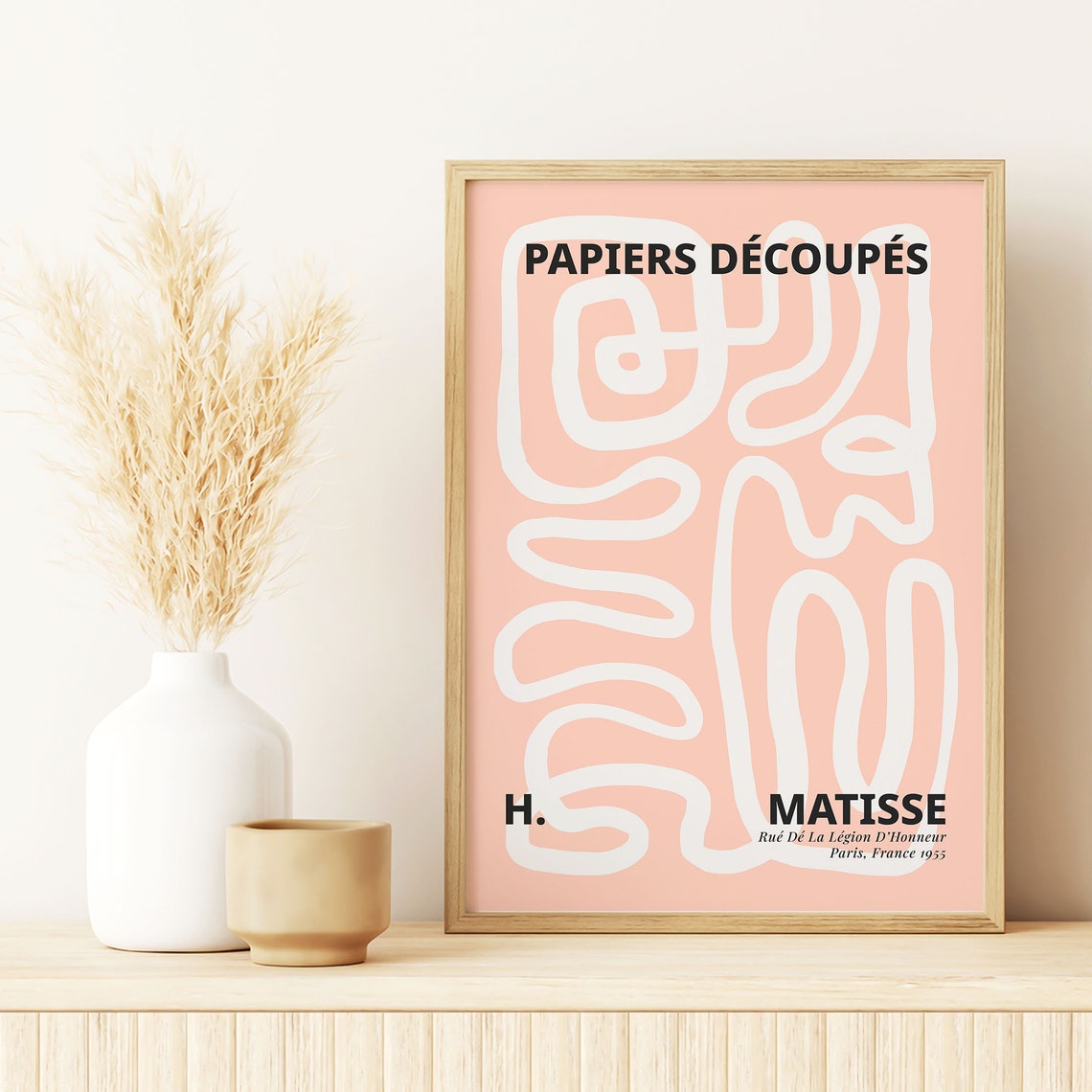 Henri Matisse Pink Papiers Decoupes White Squiggle Line Art Poster