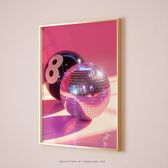 Pink Disco Ball Magic 8 Ball Retro Y2K Preppy Party Decor Poster