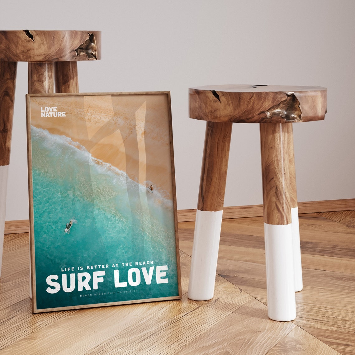 Surf Love Aerial Beach Shoreline Turquoise Water And Sand Photo Poster - Image 3