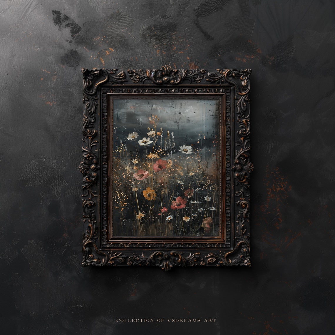 Moody Dark Wildflowers Black Background Vintage Botanical Poster - Image 5