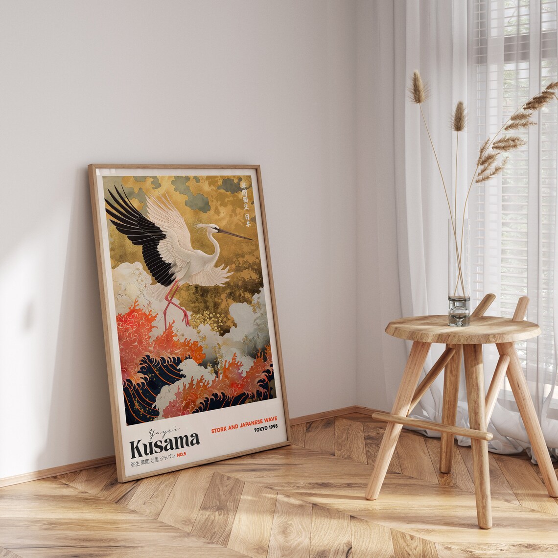 Yayoi Kusama Stork And Japanese Wave Golden Asian Exhibition Poster - Image 3