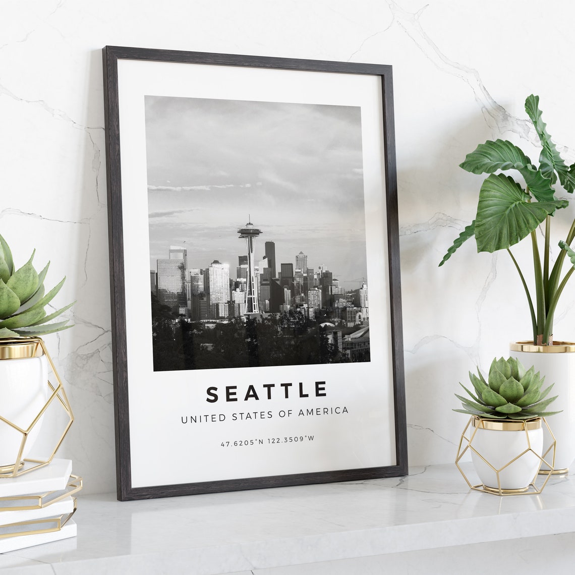 Seattle Space Needle Black And White City Skyline Photo Poster - Image 4