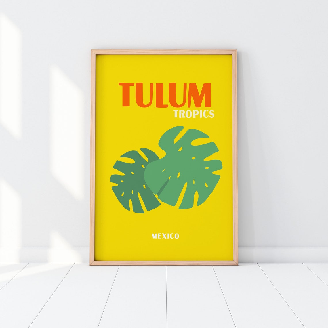 Tulum Tropics Mexico Yellow Monstera Leaf Bold Tropical Art Poster - Image 3