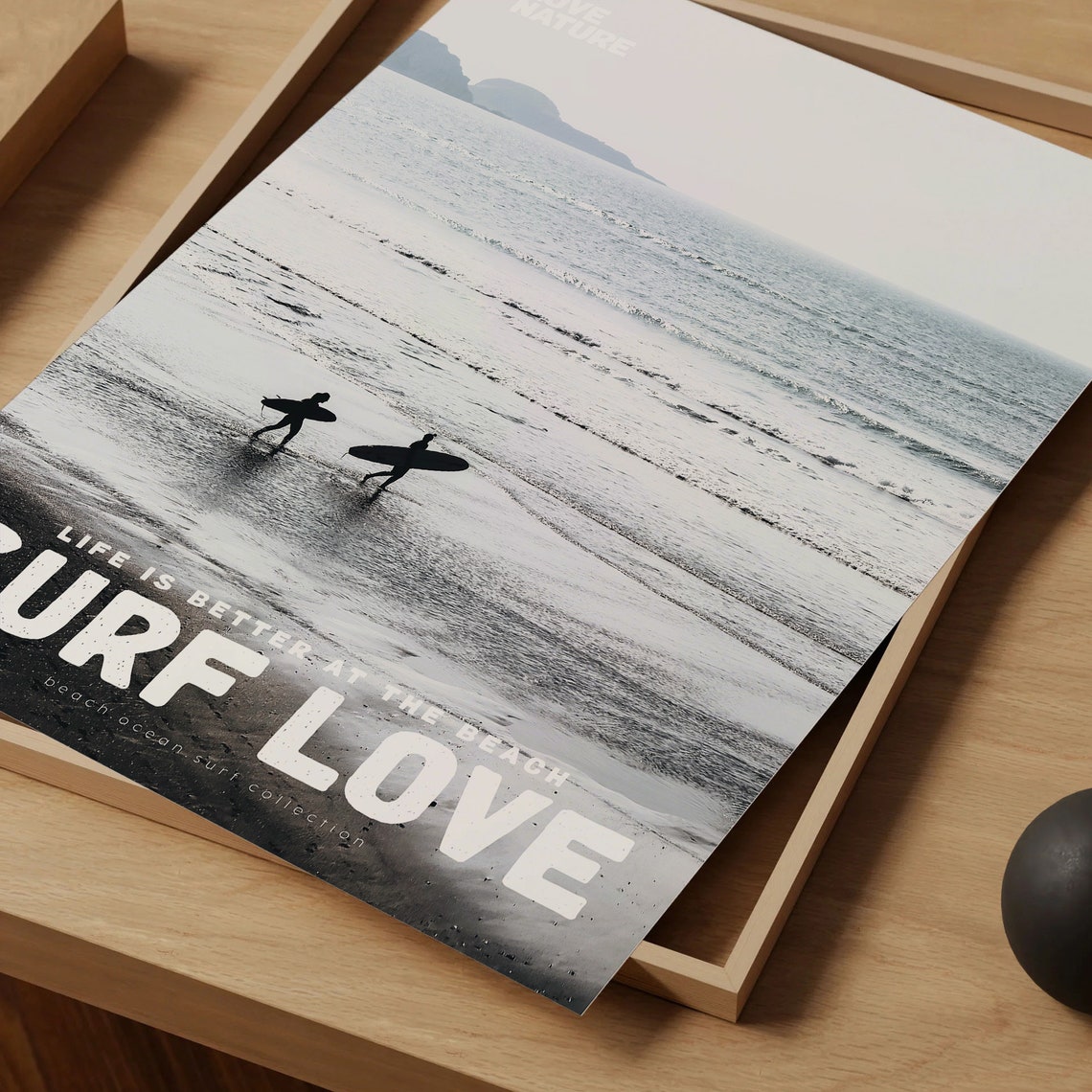 Surf Love Black And White Surfers Walking Shore Ocean Beach Poster - Image 4