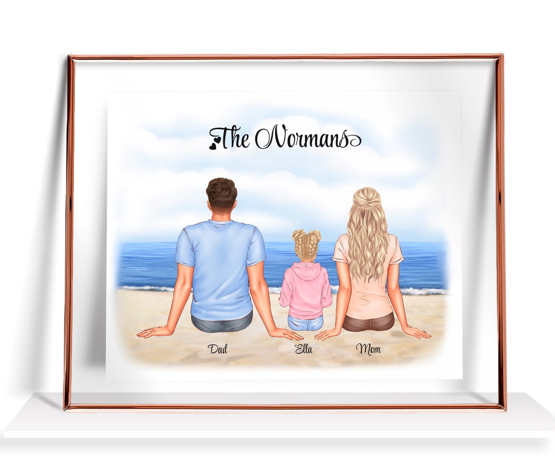 Personalized Beach Family From Behind Ocean View Custom Wall Poster