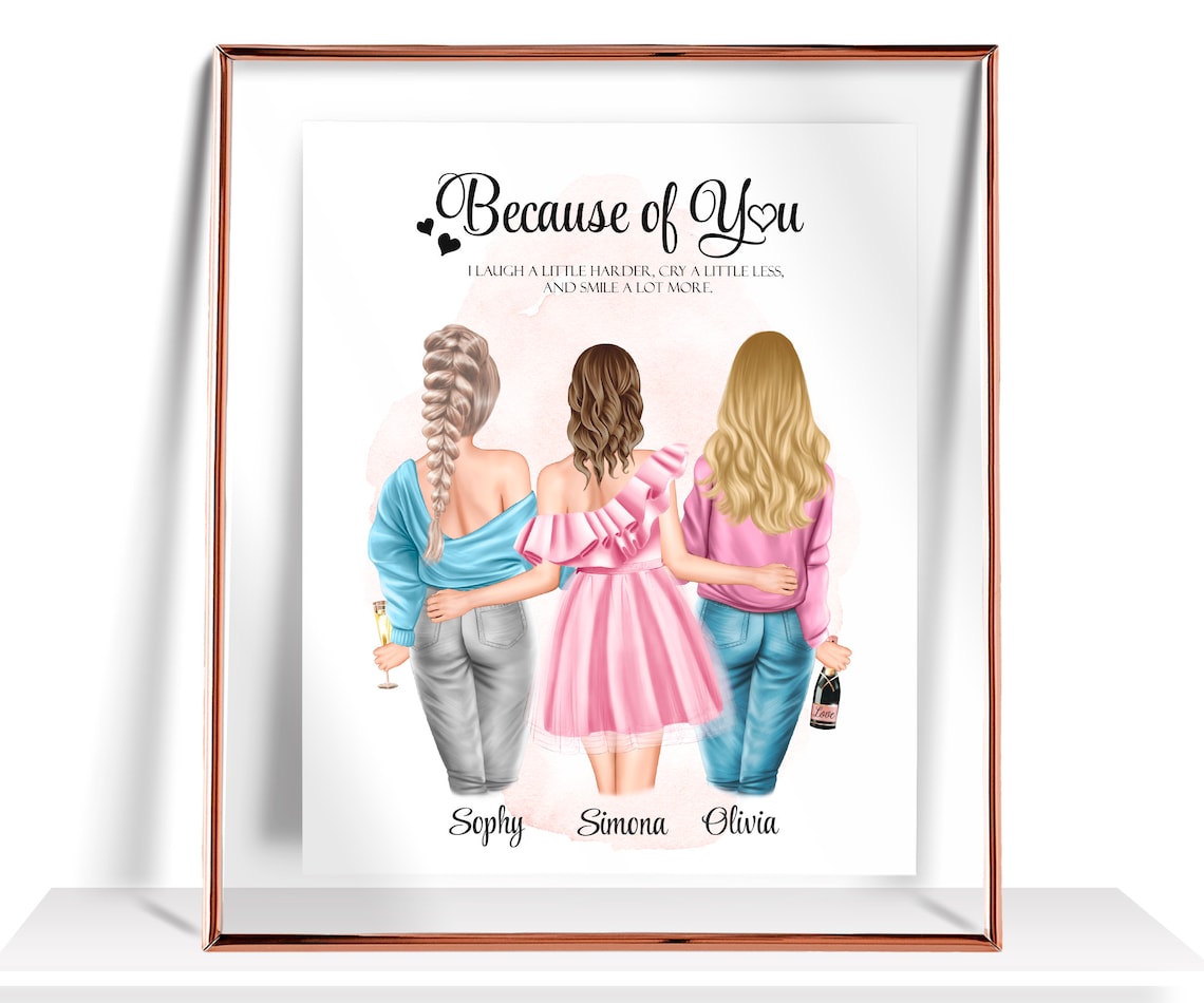 Because of You I Laugh Harder Three Best Friends Pink Poster
