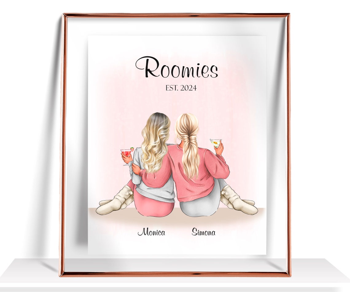 Roomies Est. 2024 Two Best Friends Cocktail Night Party Poster