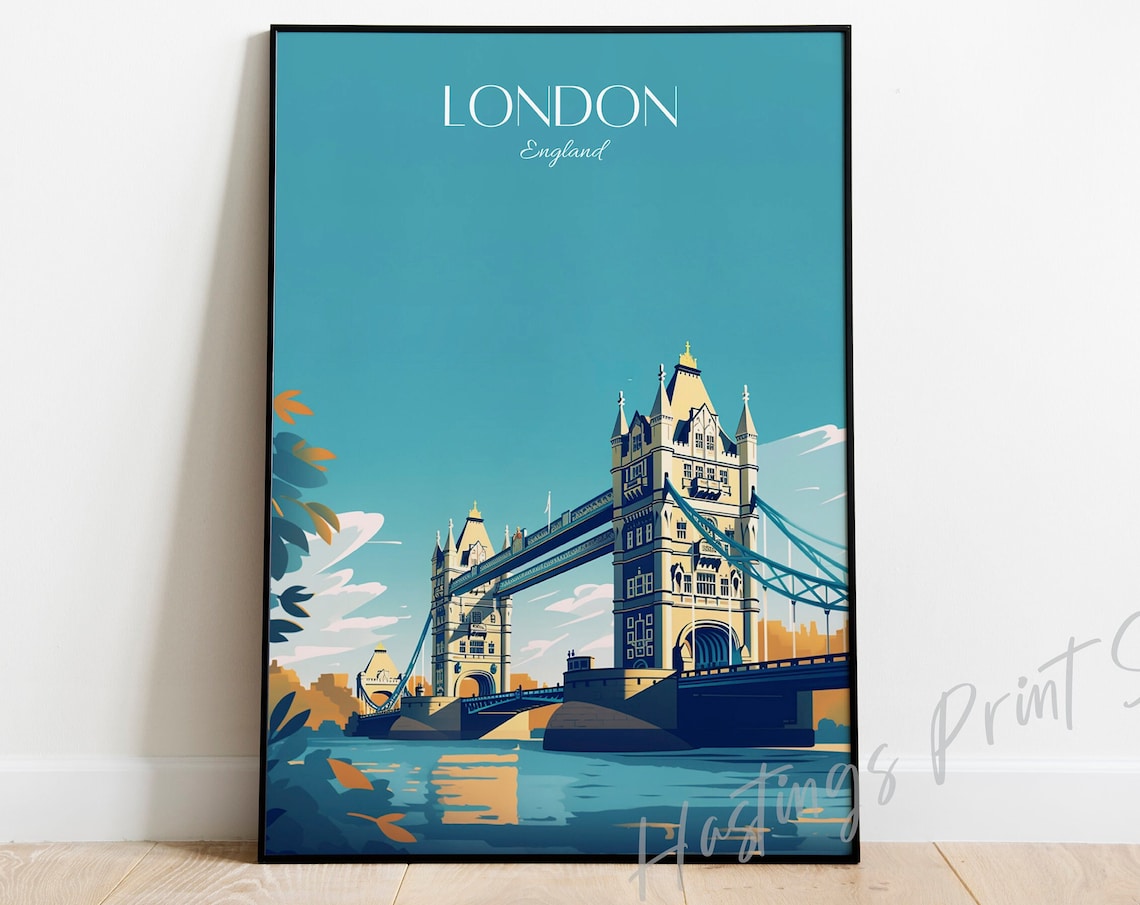 London Tower Bridge England Travel Vintage Skyline Scene Poster