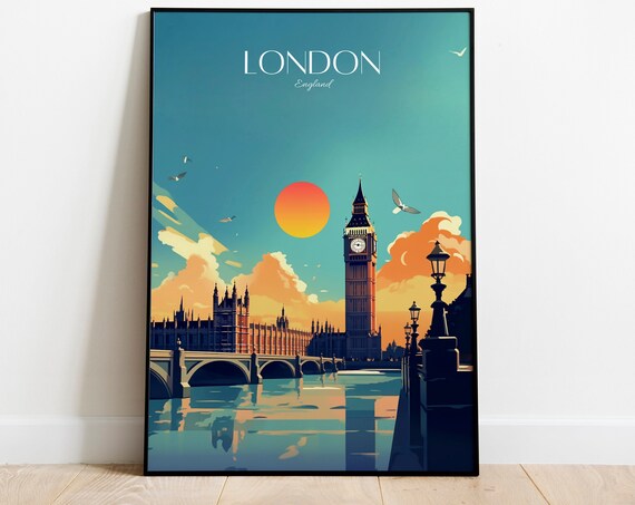 London Skyline Travel Print Modern Vintage Home Decor