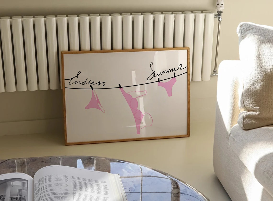 Endless Summer Pink Bikinis on Clothesline Cute Coastal Wall Art - Image 4