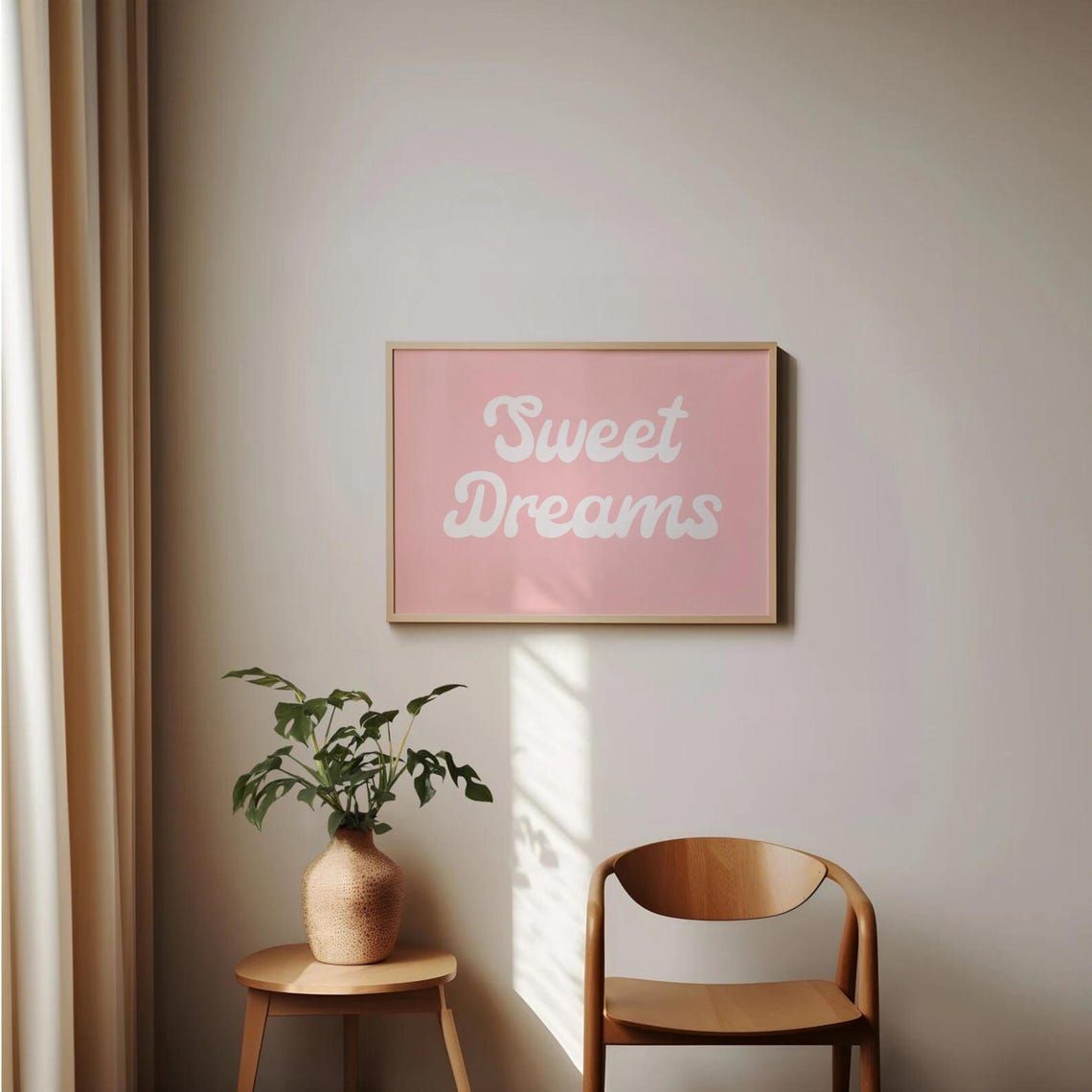 Sweet Dreams White Cursive Script on Pretty Pink Dorm Wall Art - Image 2