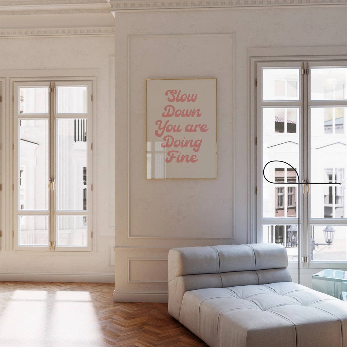 Slow Down You Are Doing Fine Pink Script Affirmation Wall Art - Image 2