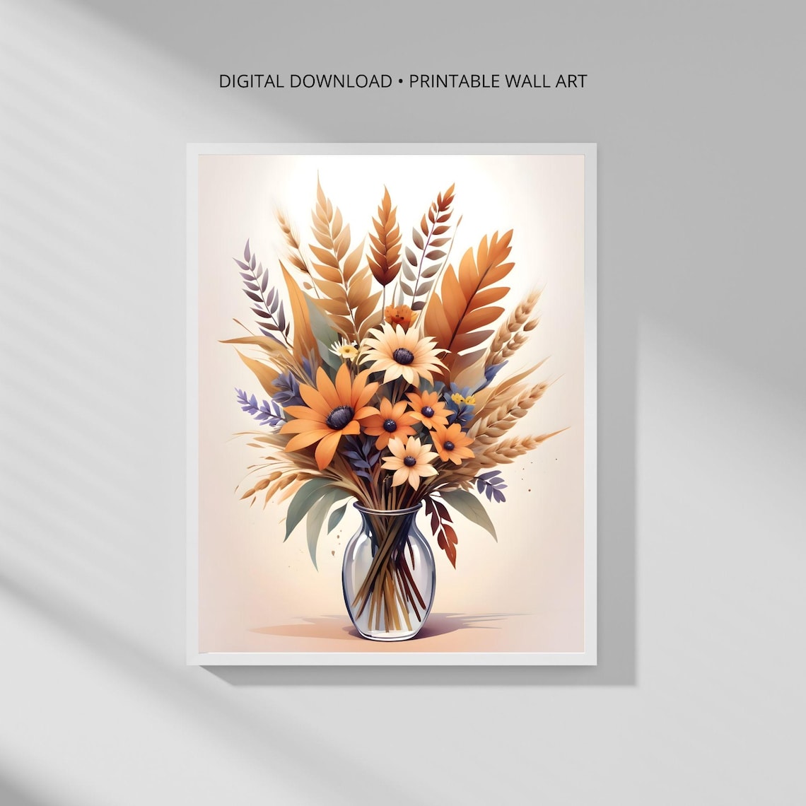 Autumn Floral Bouquet Glass Vase Minimalist Botanical Poster
