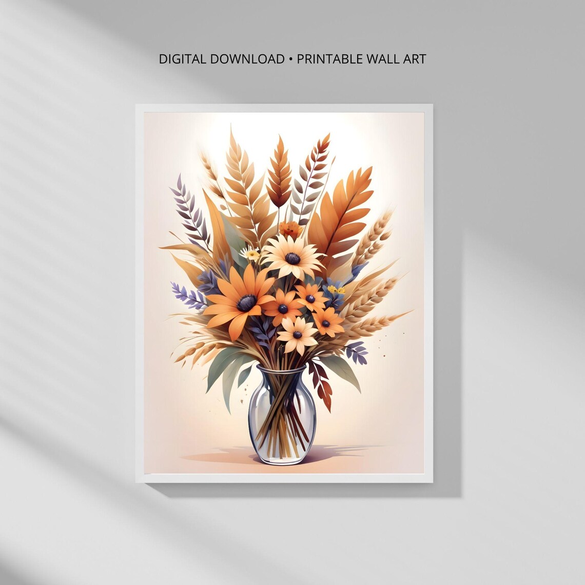 Modern Botanical Wall Art Print Autumn Floral Bouquet Minimalist Decor