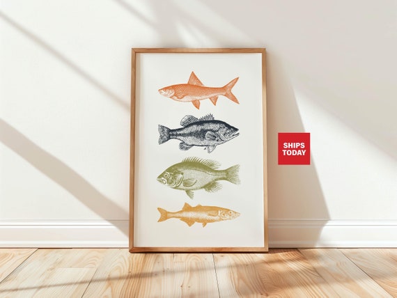Colorful Fish Print Retro Kitchen Art Decor Fish Kitchen Wall Art Retro Fish Poster Home Kitchen Fishing Gift For Him