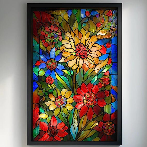 Stained Glass Flower Art Print, Floral Decor