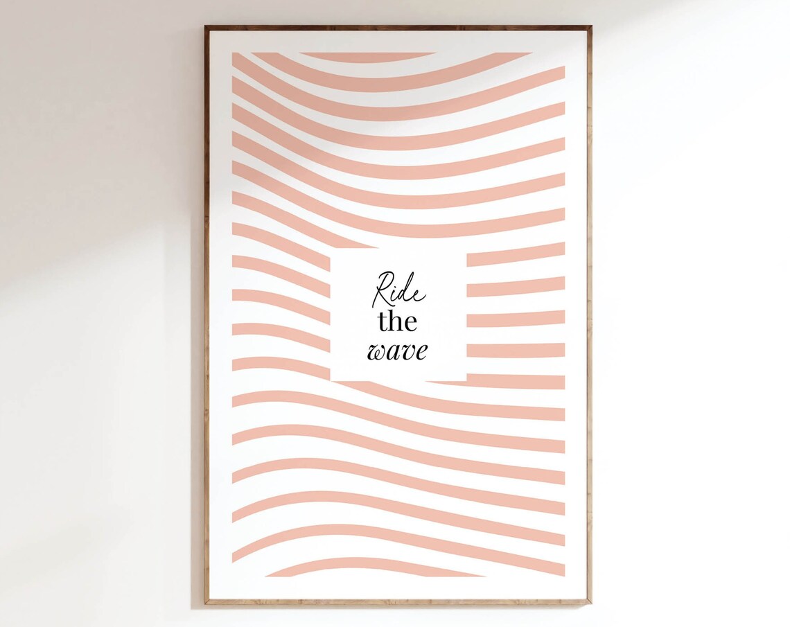 Ride The Wave Pink Swirl Minimalist Quote Coastal Wall Poster