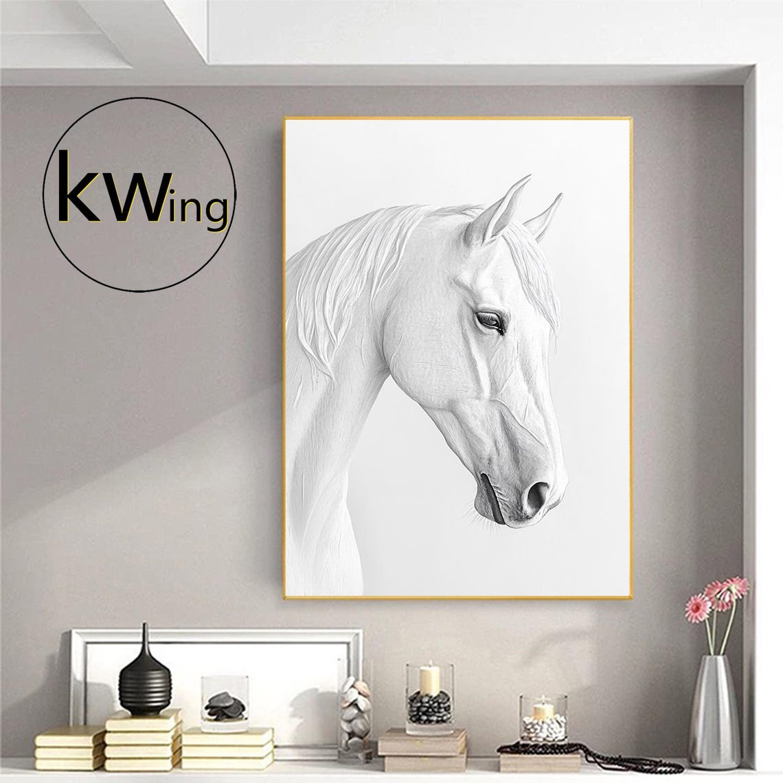 Custom White Horse Portrait Painting Horse Oil Painting Large Animal Wall Painting Modern Minimalism Horse Art Horse Lover Artwork - Image 2