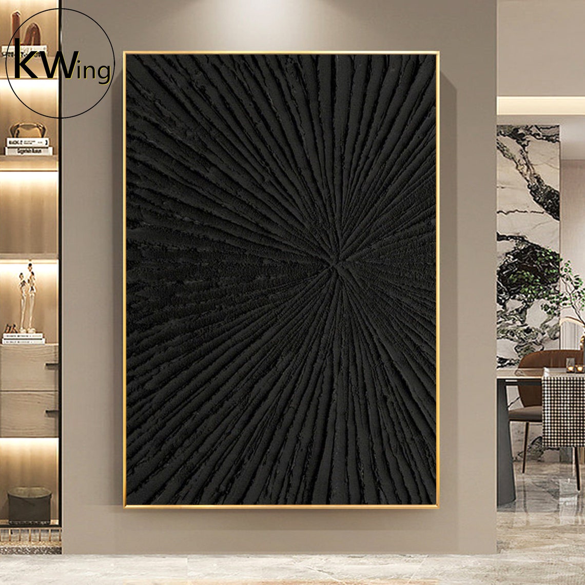 Black Sunburst 3D Textured Abstract Painting Radial Minimalist Poster - Image 4