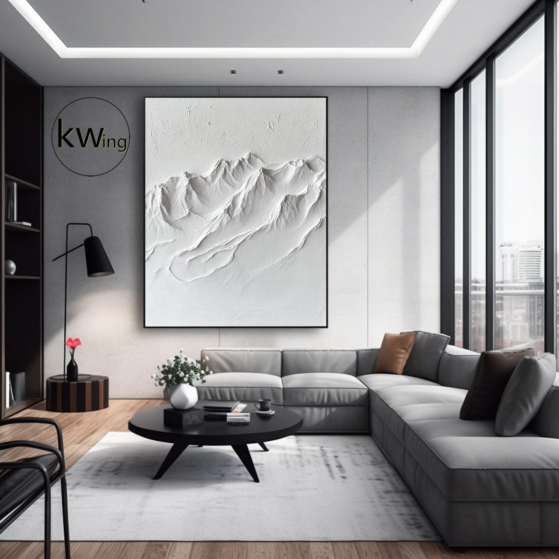 White 3D Textured Mountain Peaks Plaster Relief Minimalist Wall Poster - Image 2
