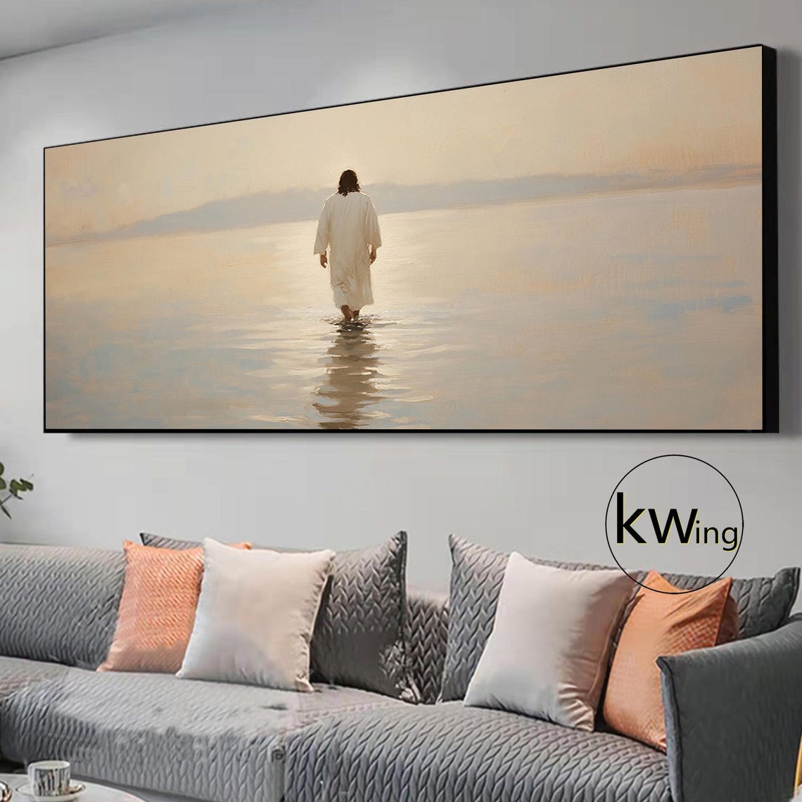 Large Spiritual Art Oil Painting On Jesus Christ Walking On Water Wall Art Wabi Sabi Wall Painting Christian Art Living Room Decor - Image 3