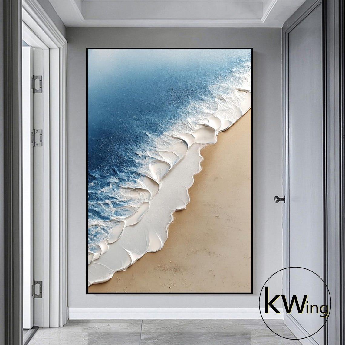 Blue Ocean Foam Wave Sandy Beach 3D Texture Painting Wall Art Poster - Image 3