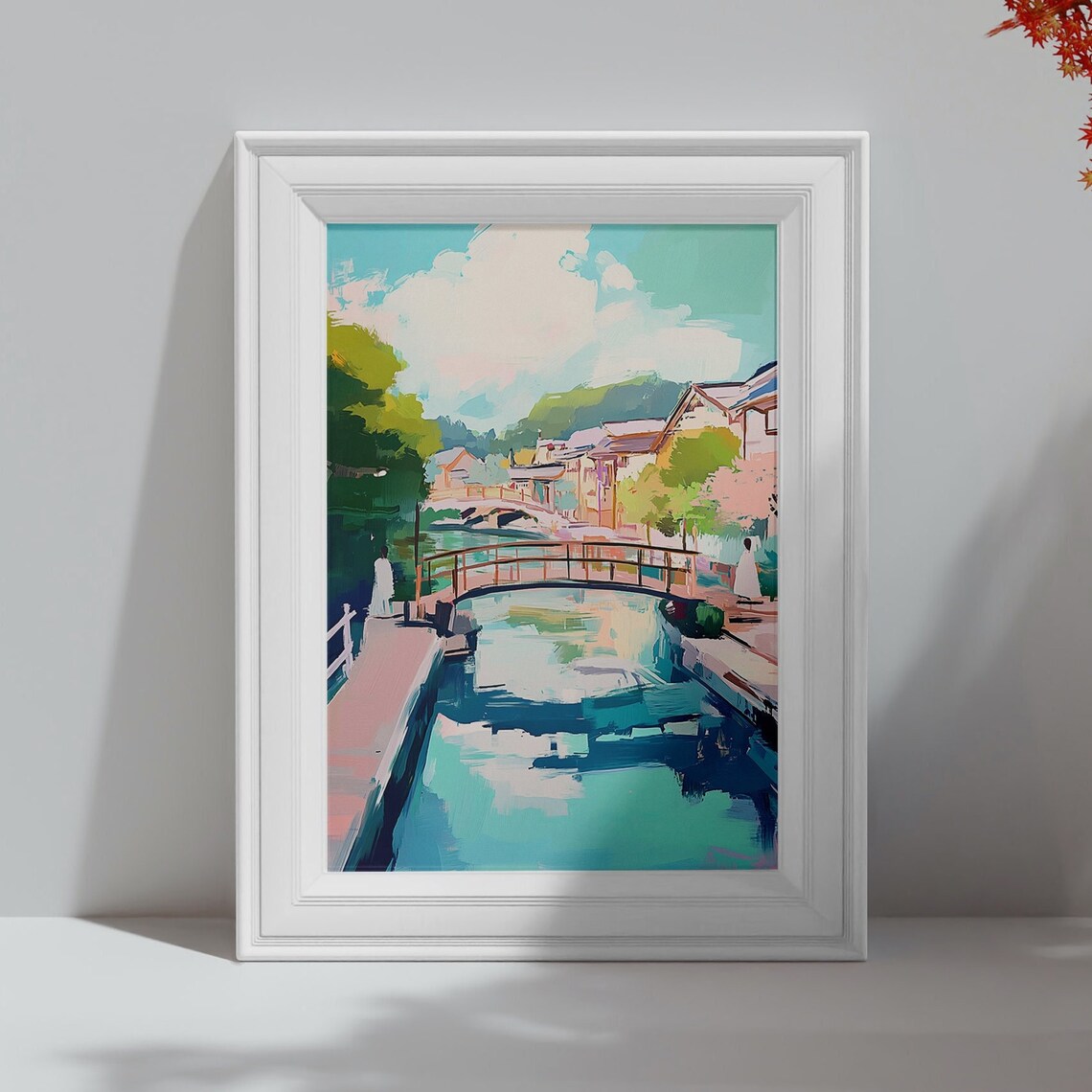 Arched Bridge Over Turquoise Canal in Old Town Pastel Travel Poster - Image 4