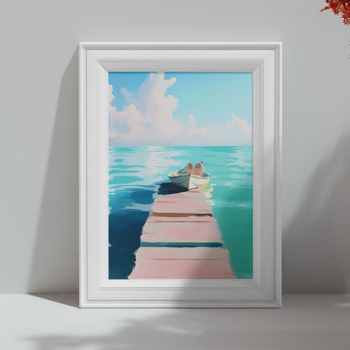 Wooden Dock With Rowboat Over Turquoise Water Peaceful Poster - Image 4