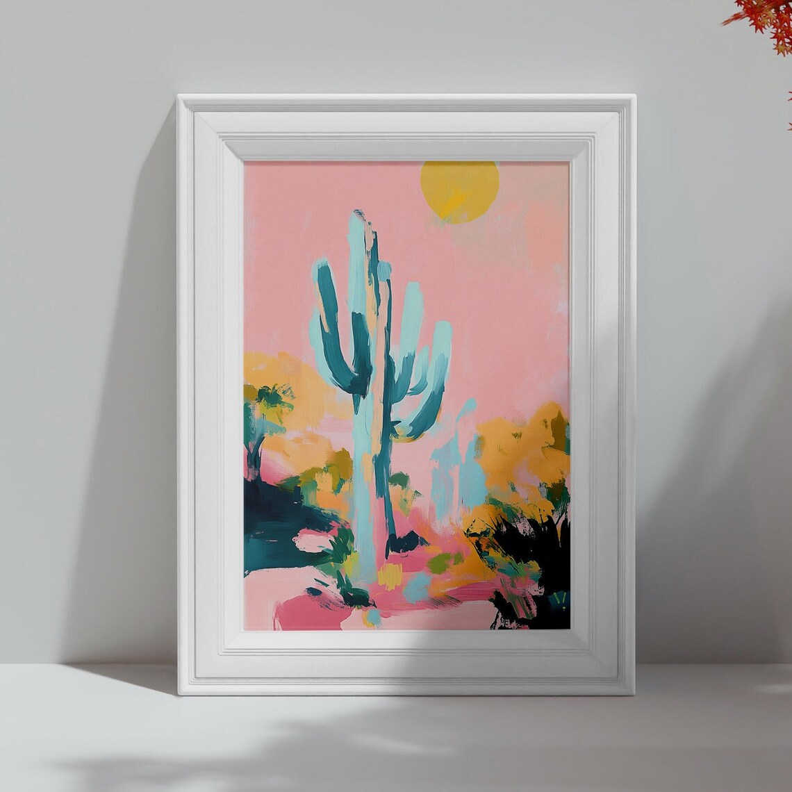 Saguaro Cactus Under Golden Sun Pastel Desert Day Wall Art Print - Image 4