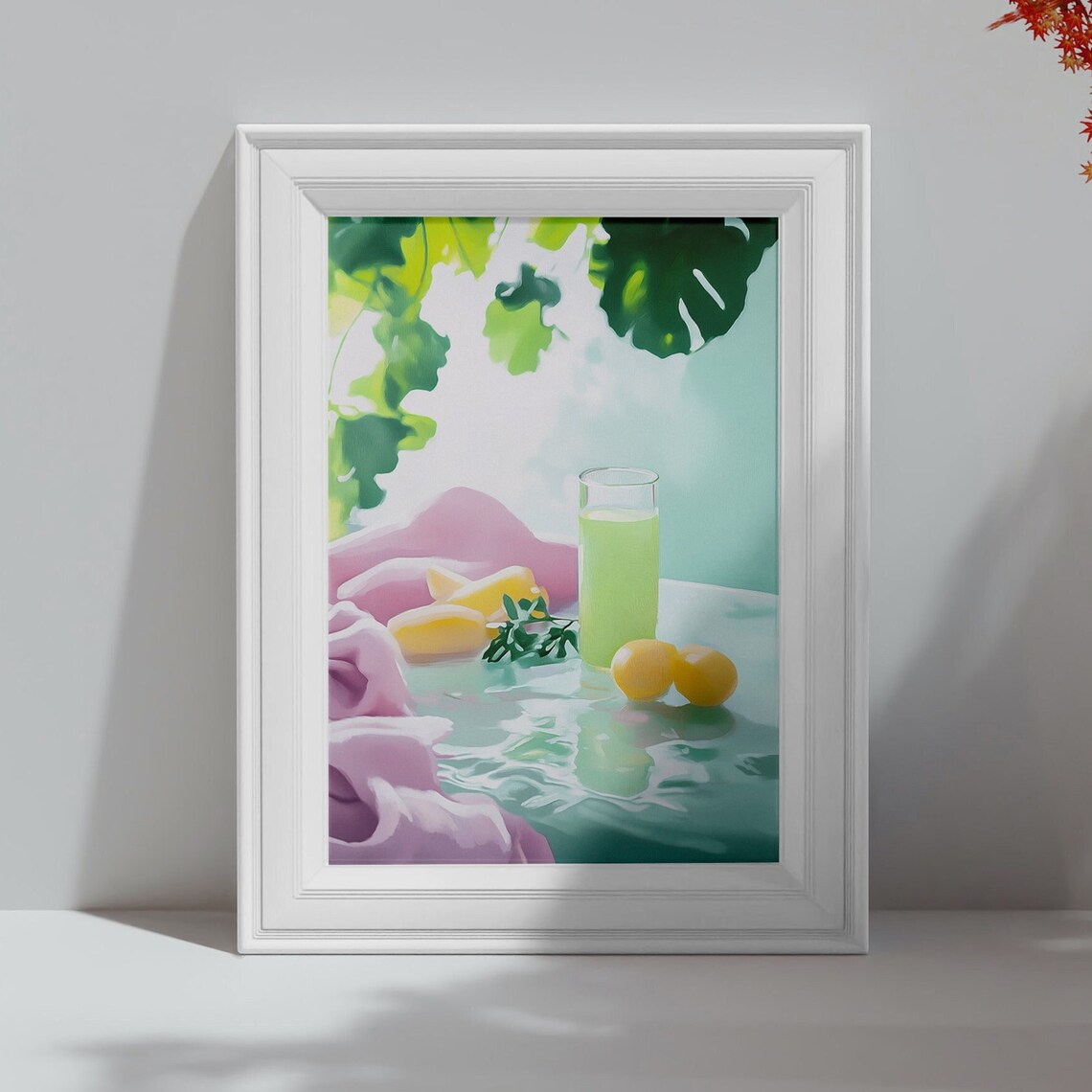 Fresh Lemon Juice Glass with Lemons Tropical Leaves Pastel Kitchen Poster - Image 4