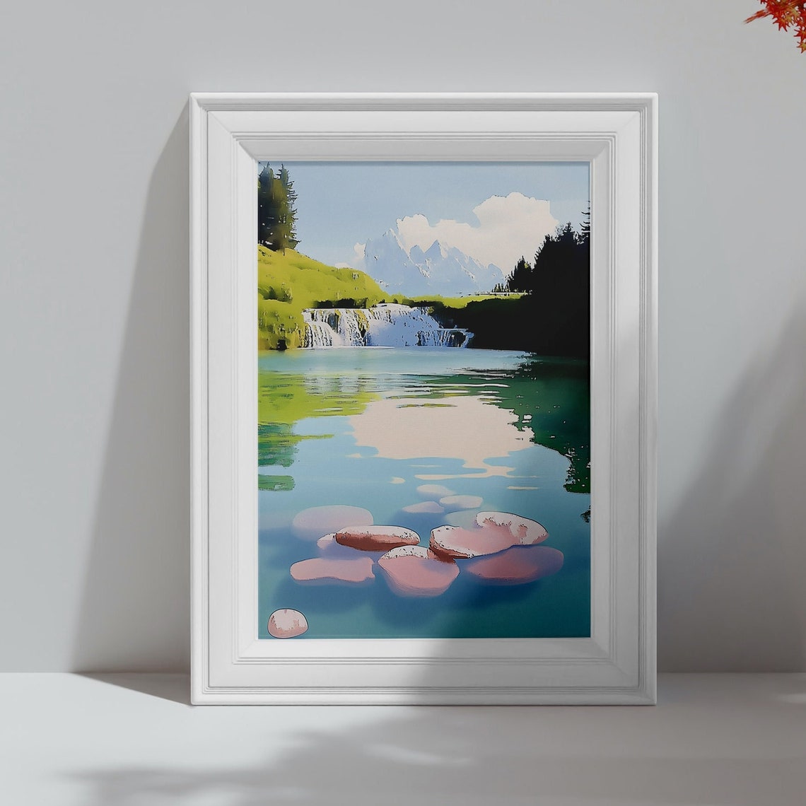 Scenic Alpine Waterfall Into Turquoise Mountain Lake Nature Poster - Image 4