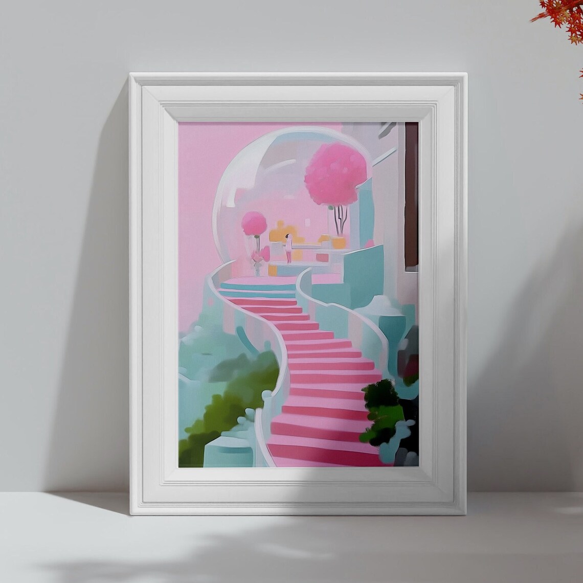 Pink Spiral Staircase to Glass Dome Dreamy Fantasy Art Poster - Image 4