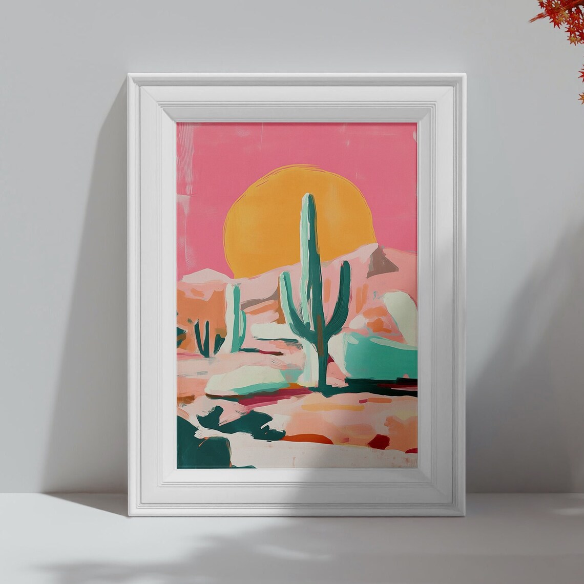 Desert Cactus at Sunset Pink Southwest Landscape Travel Poster - Image 4